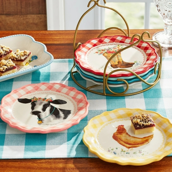 🎁 New Pioneer Woman Novelty 7 Inch Plates with Rack - Picture 10 of 11